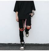 high street knee hole with chain ripped biker jeans mens slim fit denim pants autumn new streetwear casual hip hop pants joggers unique joggers style 4257