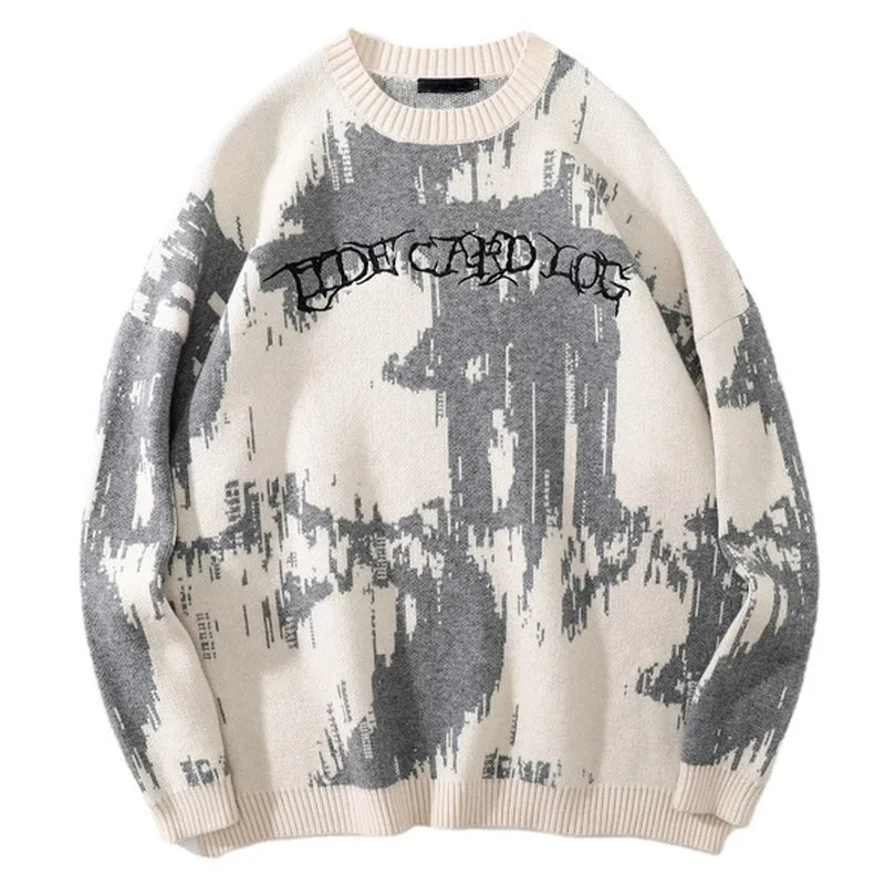 hip hop letter embroidery knitted oversized sweater men new casual o neck long sleeve pullover streetwear unisex loose sweaters - Y2K grunge street style, soft fleece-lined outerwear, high quality cotton hoodie