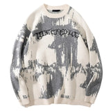 hip hop letter embroidery knitted oversized sweater men new casual o neck long sleeve pullover streetwear unisex loose sweaters - Y2K grunge street style, soft fleece-lined outerwear, high quality cotton hoodie