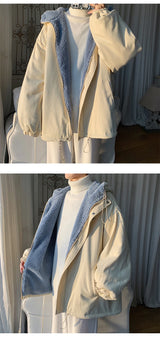 Winter Thick Lamb Fur Jacket Men Warm Fashion Hooded Coat Men Korean Loose Oversized Short Coat Mens Cotton Outwear Jackets
