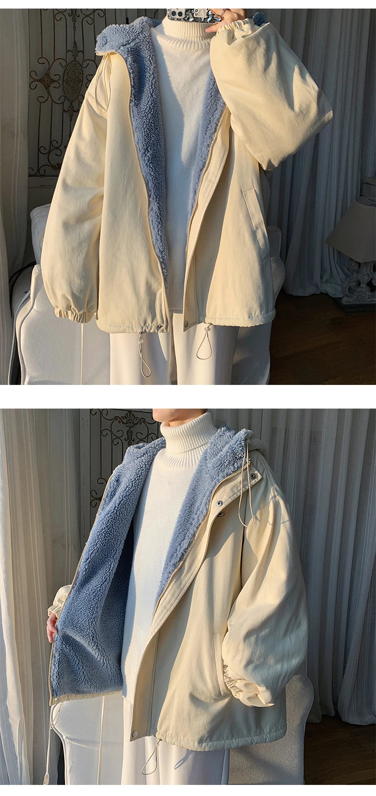 Winter Thick Lamb Fur Jacket Men Warm Fashion Hooded Coat Men Korean Loose Oversized Short Coat Mens Cotton Outwear Jackets