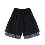 Mens Shorts Hip Hop Stitching Sweat Shorts with Pin Unisex Elastic Waist Loose Straight Streetwear Sports Shorts Casual Shorts