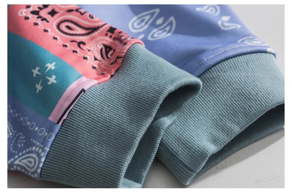 Bandana Patchwork Hoodies Sweatshirts Streetwear 2020 Autumn Mens Hip
