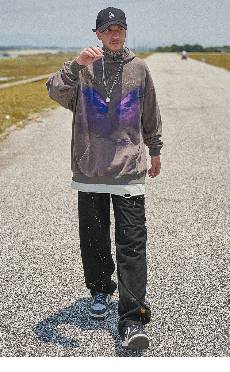 Oversize Hoodie Hip Hop Washed Sweatshirt Men Streetwear Painting Grap