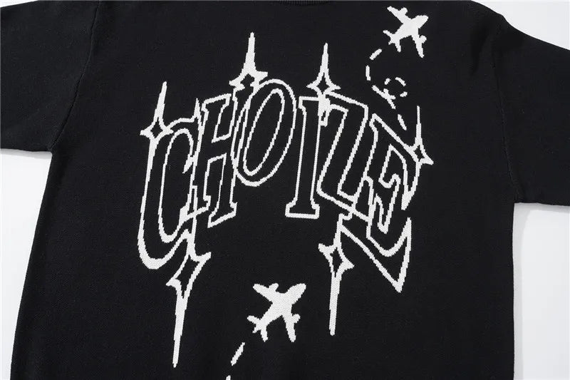 hip hop letter knitted oversize sweater men harajuku o neck long sleeve pullover streetwear casual loose sweater jumper knitwear - bold artwork streetwear hoodie, anime inspired graphic hoodie, 2025 streetwear drop