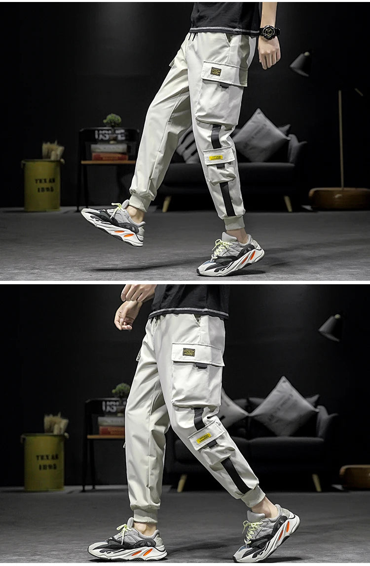 streetwear hip hop black harem pants men elastic waist punk pants with ribbons casual slim jogger pants men hip hop trousers unique joggers style 2536