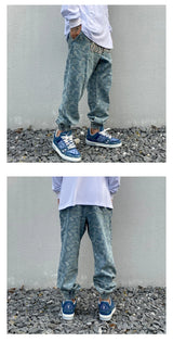 hip hop loose fit elastic waist pants fashion embroidery denim ankle pants mens new casual drewstring sportwear pants joggers unique joggers style 2191