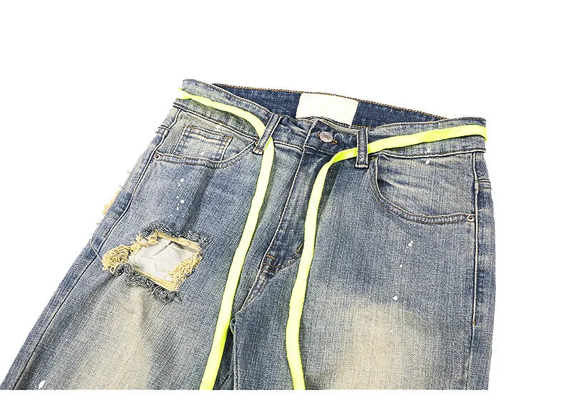 high street knee hole with chain ripped biker jeans mens slim fit denim pants autumn new streetwear casual hip hop pants joggers unique joggers style 4271