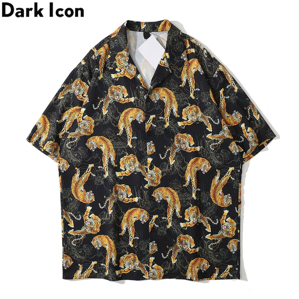 Dark Icon Tiger Print Street Fashion Men's Shirt 2021 Summer Polo Shirt Thin Material Hawaiian Shirt Male Blouse