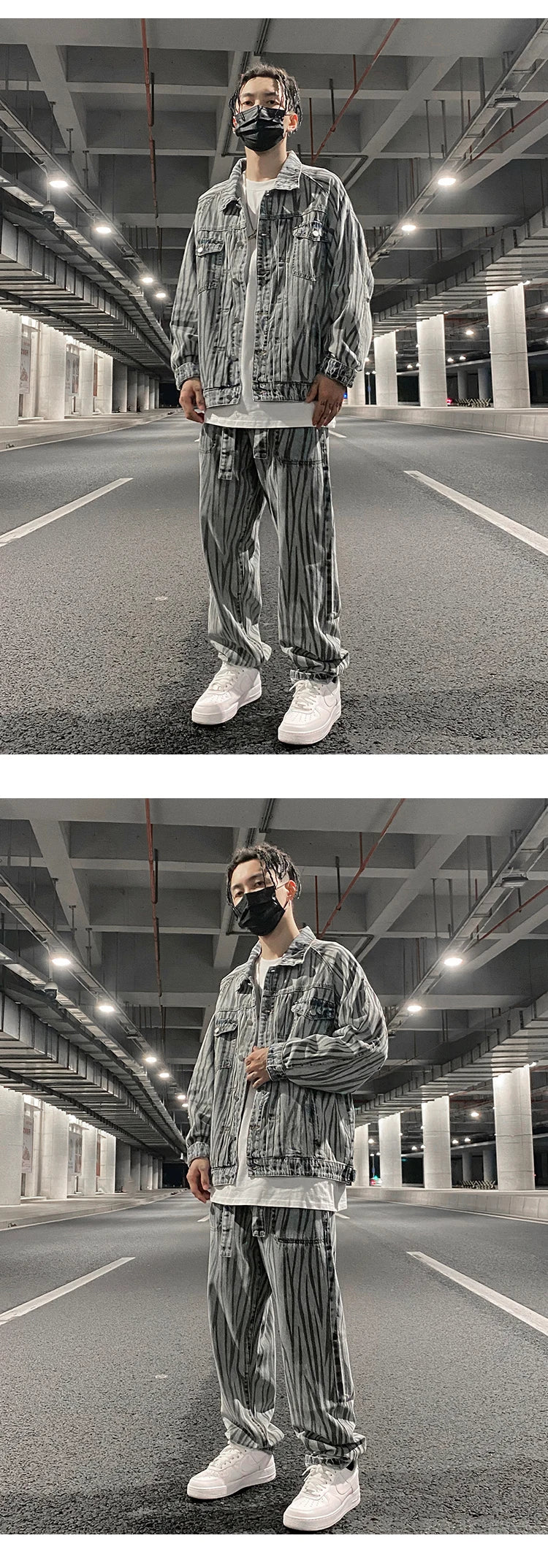 2 pieces sets mens fashion striped single breasted denim jeans jacket coat and zipper straight pants joggers new streetwear sets unique joggers style 3923