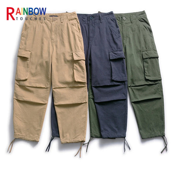 rainbowtouches fashion classic brand mens cargo pants big pocket tooling trousers loose high street style solid color overalls combat utility trousers