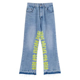 fashion letters embroidery denim flare jeans mens high street elastic waist straight trouser hip hop streetwear pants joggers unique joggers style 4791