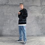 hip hop paisley printed ripped knitted holes sweater mens autumn winter long sleeve pullover streetwear loose sweaters clothing urban wear with bold artwork, aesthetic street look hoodie, high quality cotton pullover