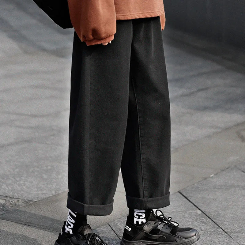 wide legs jeans men fashion retro solid color casual straight jean pants mens streetwear hip hop denim pants mens trousers m 3xl stacked flare jeans