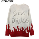 mens sweaters fashion fire harajuku sweaters casual long sleeve knitted sweater ripped holes cotton pullover jumpers man sweater streetwear fashion hoodie, unique limited edition hoodie, trendy hip hop style outerwear