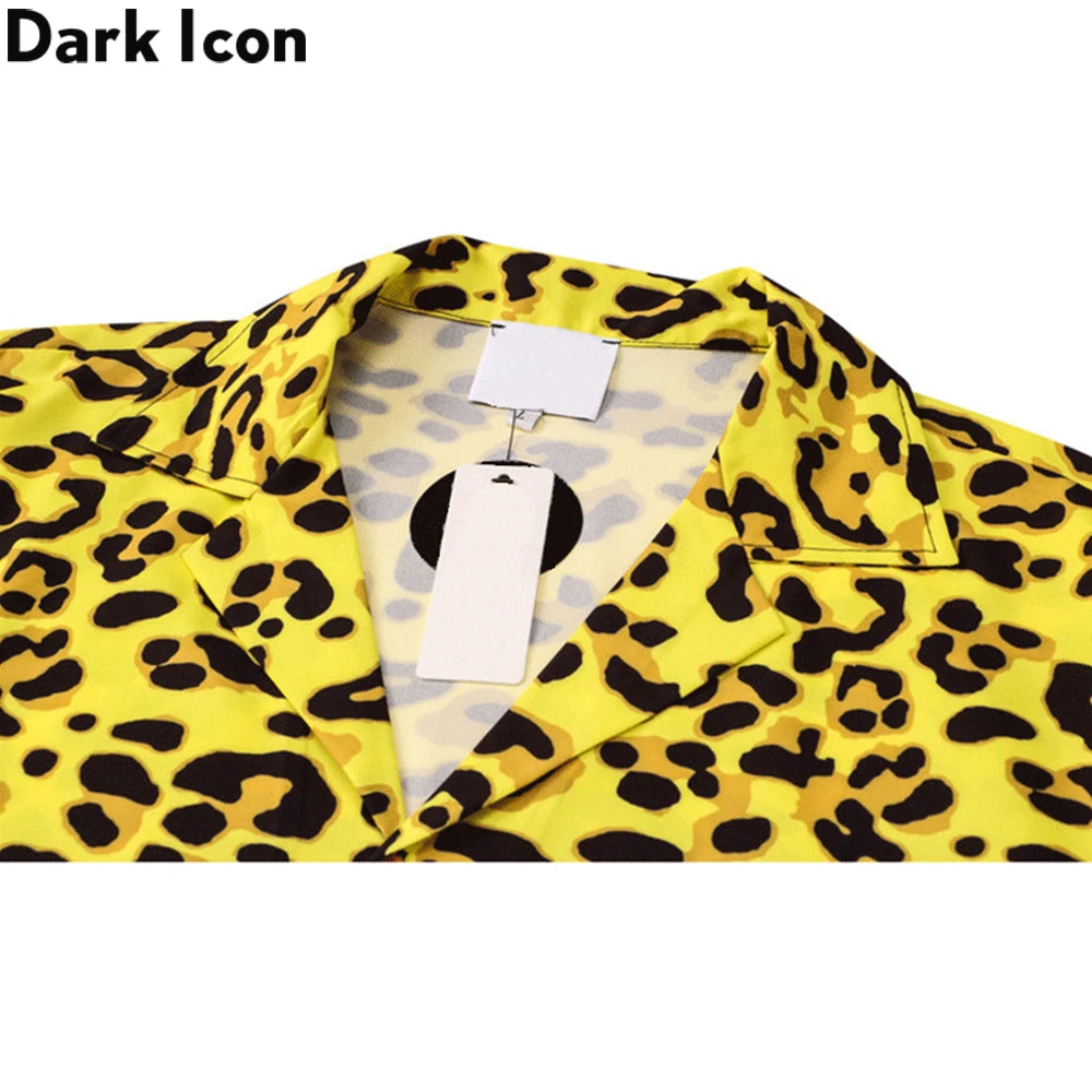 Dark Icon Yellow Leopard Hawaiian Shirt Men Vintage Street Polo Shirt Man Man Blouse