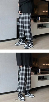 plaid pants men fashion retro color contrast casual pants men streetwear loose hip hop straight pants mens trousers m 3xl unique default style 3714