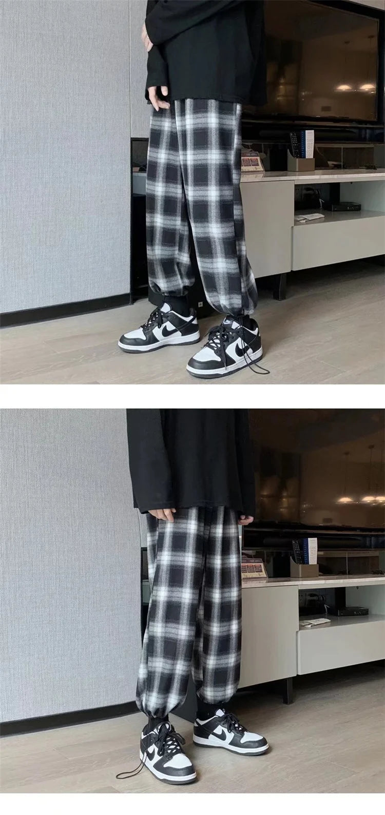 plaid pants men fashion retro color contrast casual pants men streetwear loose hip hop straight pants mens trousers m 3xl unique default style 3714