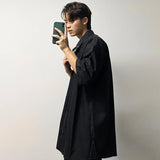 Men Fashion Punk Shirt  Hip Hop Black Harajuku Shirts with Chain Streetwear Summer Loose Short Sleeve Casual Tops Mens Shirts