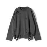 Hip Hop Streetwear Vintage Sweatshirt 2021 Autumn Creative Distressed Destroyed Ripped Holes Pullover Cotton Tops Loose WE301