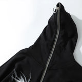 Aolamegs Punk Graphic Print Zipper Ribbon Hooded Hoodie Men Casual Bla