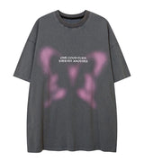 Sadcore Oversized shirt – Aolamegs Butterfly Inkjet Letter Print Washed T Shirt Men Sh