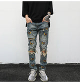 high street butterfly embroidery knee ripped hole jeans mens casual hip hop distressed jeans slim fit skinny denim pants joggers unique joggers style 1888
