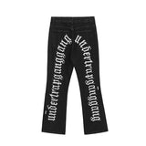 fashion back letters embroidery denim flare jeans mens zipper straight trouser hip hop destroy holes streetwear pants joggers unique joggers style 137