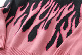 hip hop mens streetwear harajuku knitted sweater fire flame autumn winter new o neck sweater pullover loose retro vintage cotton trendy hip hop style outerwear, Y2K vintage urban hoodie, urban wear with bold artwork