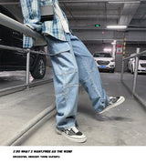 men jeans wide leg denim pants loose straight baggy mens jeans hip hop streetwear skateboard neutral denim trousers cargo jeans unique cargo style 2662