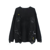 mens hip hop streetwear skull graffiti harajuku sweaters casual knitted sweater ripped holes cotton pullover men jumper sweater - oversized streetwear hoodie, vintage look oversized hoodie, unisex casual winter pullover
