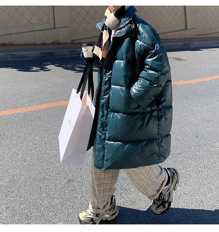 Winter Oversized Down Jacket Men Warm Fashion Casual Long Coat Men Streetwear Korean Loose Thick Jacket Mens Parker Overcoat