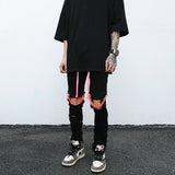 high street knee hole with chain ripped biker jeans mens slim fit denim pants autumn new streetwear casual hip hop pants joggers sporty tapered joggers