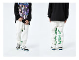 men jeans hip hop letters embroidery denim jeans high street casual loose straight elastic waist joggers hip hop streetwear pant unique joggers style 3863