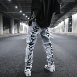 men back letter embroidery denim jean pants fashion slim zipper biker jeans trouser new casual hip hop streetwear pants joggers unique joggers style 1291