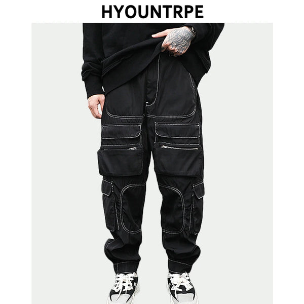 men pockets cargo pants new fashion zipper loose fit harajuku military trousers casual hip hop sportswear streetwear black pants military streetwear pants