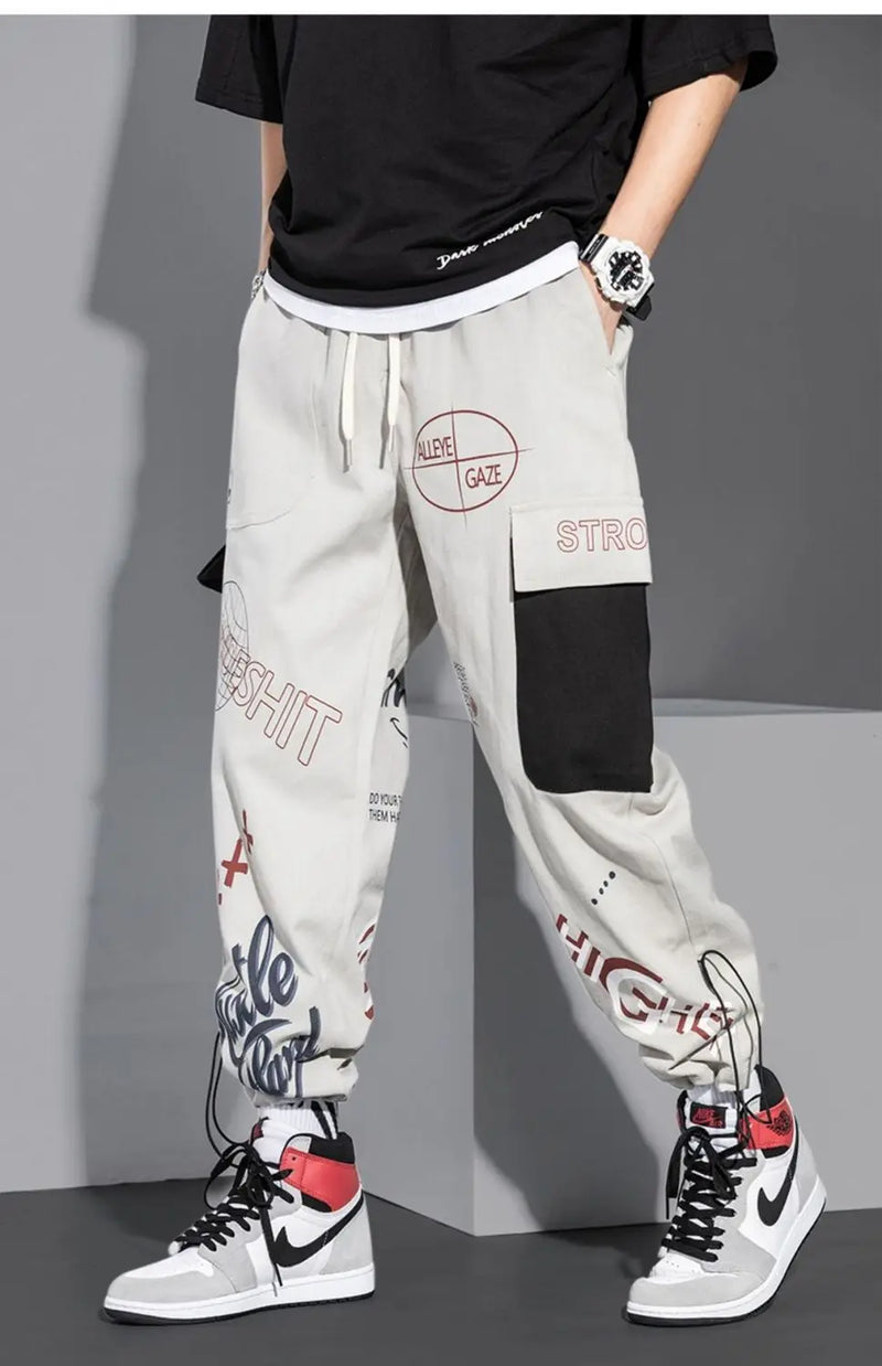 men pants spring and autumn cargo pants man fashion hip hop casual pants loose korean drawstring men joggers sweatpants unique joggers style 2473