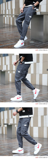 cargo pants men streetwear hip hop pants elastic waist harem ankle length trousers black army green harajuku loose casual pocket unique cargo style 1011