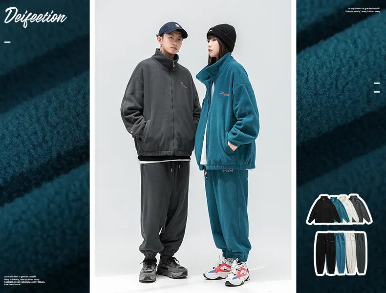 spring and autumn new fleece knitted coat mens loose couple suit versatile high street style unique default style 2001