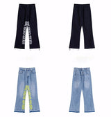 fashion letters embroidery denim flare jeans mens high street elastic waist straight trouser hip hop streetwear pants joggers unique joggers style 4807