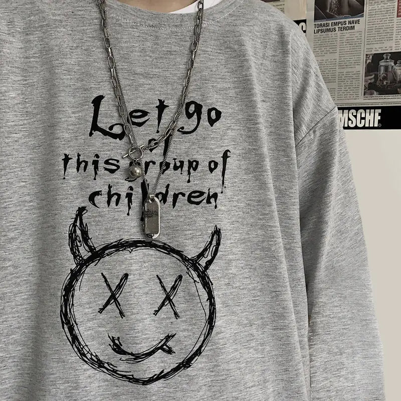 Y2k Oversized shirt – Men Long Sleeve T Shirts Autumn Print Gothic Vintage Ulzzang