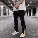 mens high street loose fit elastic waist pants bottom zipper patchwork cargo pants hip hop drawstring sportwear pants joggers casual joggers