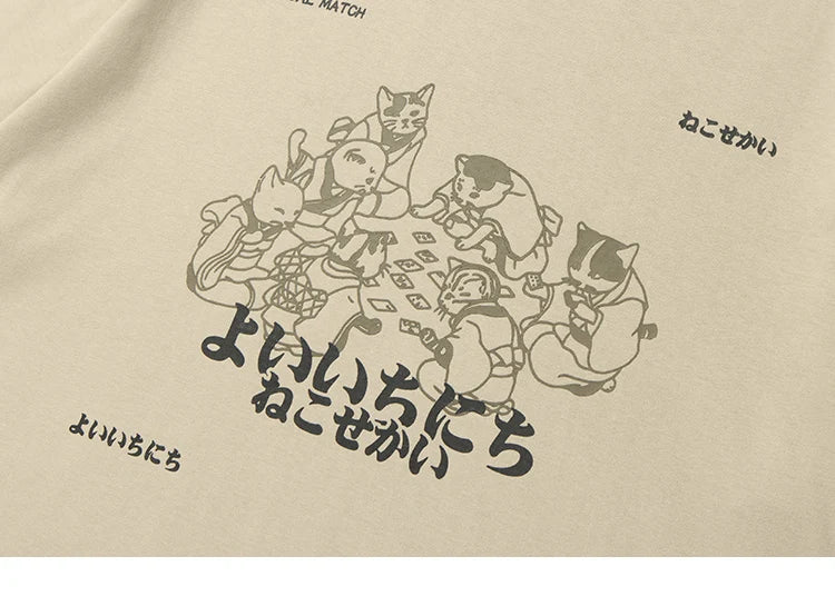 Grunge Vintage t-shirt – Hip Hop Men Streetwear T Shirt Japanese Kanji Animals Print