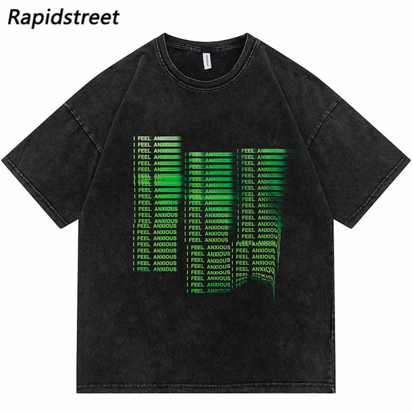 Vaporwave Oversized shirt – Hip Hop Washed Tshirt Streetwear Illusion Letter Printed Har