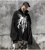 Aolamegs Punk Graphic Print Zipper Ribbon Hooded Hoodie Men Casual Bla