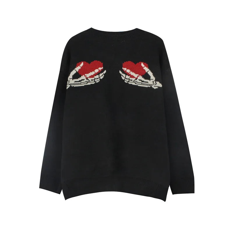 hip hop skull knitted oversized sweater men autumn winter o neck long sleeve pullover streetwear loose sweaters mens clothing streetwear fashion hoodie, Y2K vintage urban hoodie, high quality cotton pullover