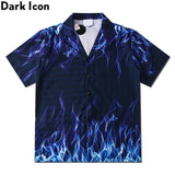 Dark Icon Blue Flame Polo Shirt Men Summer Light Weight Material Hawaiian Shirts Streetwear Men's Shirt