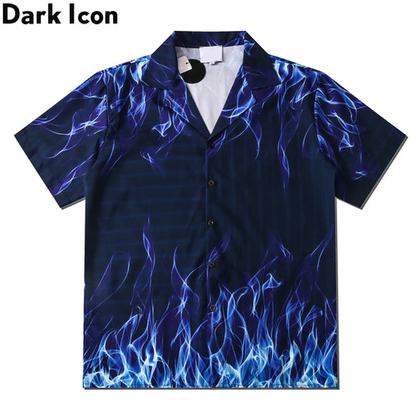 Dark Icon Blue Flame Polo Shirt Men Summer Light Weight Material Hawaiian Shirts Streetwear Men's Shirt