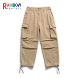 rainbowtouches high street overalls mens big pocket straight pants ins trendy hip hop loose casual close up wide leg trousers unique default style 4896
