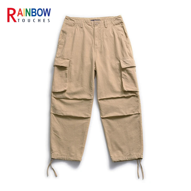 rainbowtouches fashion classic brand mens cargo pants big pocket tooling trousers loose high street style solid color overalls military streetwear pants